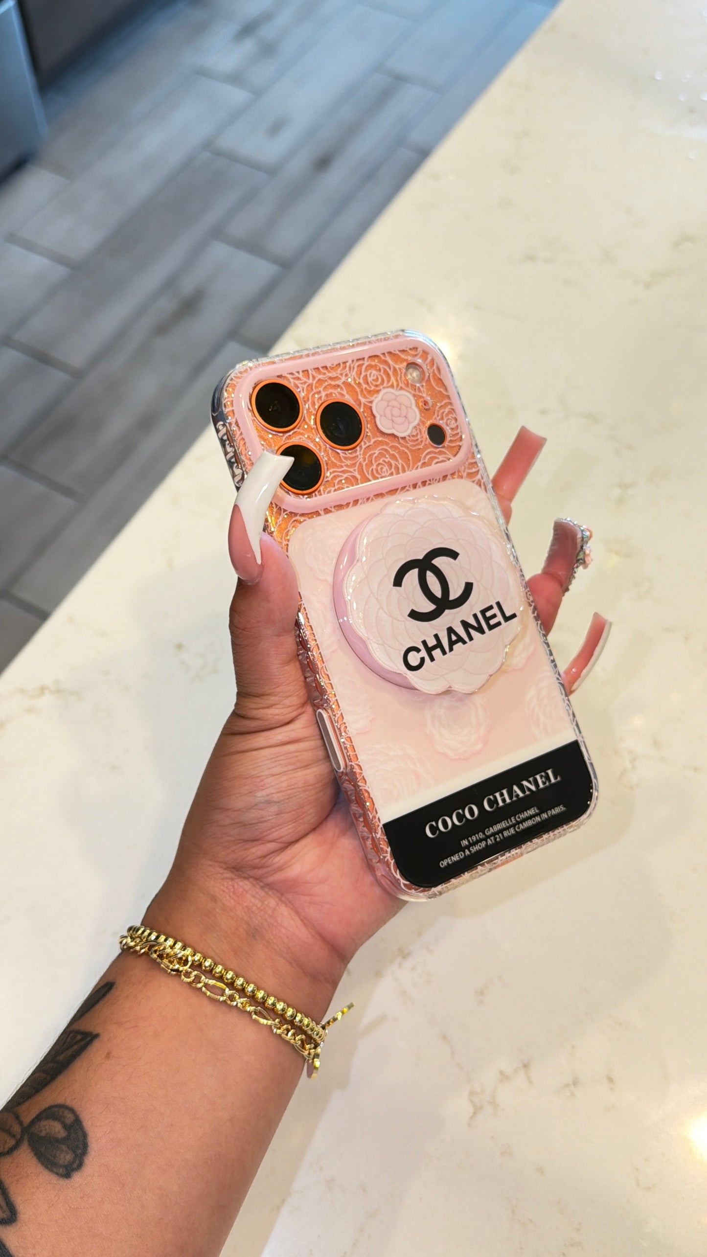 Pink CC pop-socket case