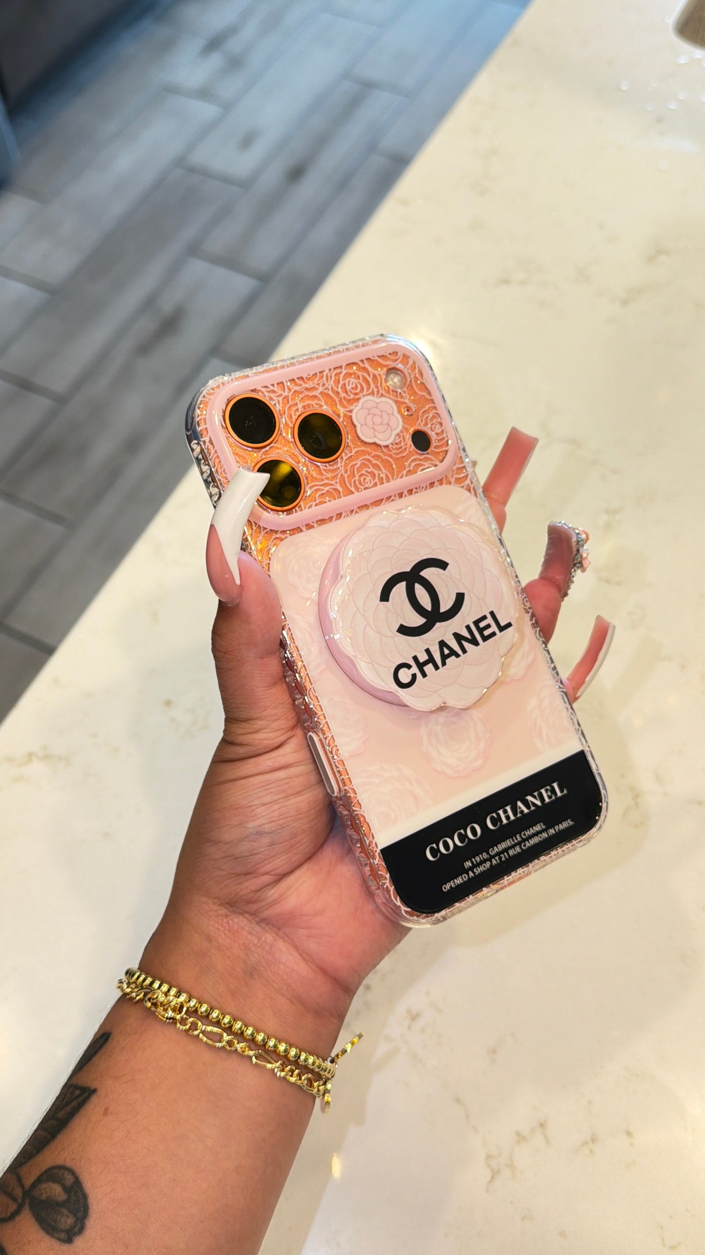 Pink CC pop-socket case