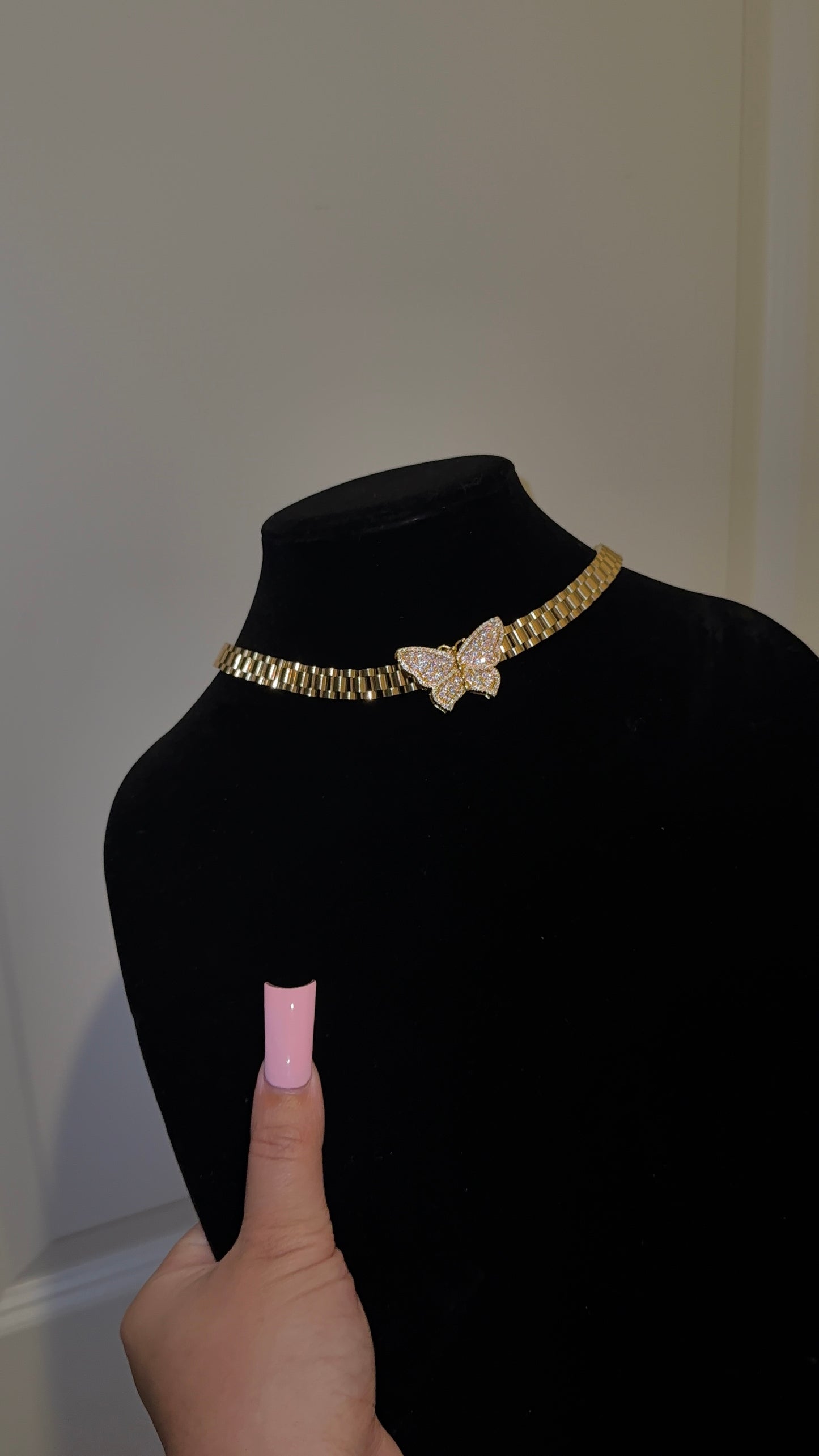 PINK BUTTERFLY ROLEX NECKLACE