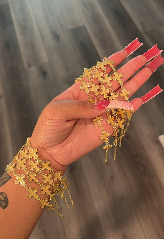 Thick gold cross bracelet