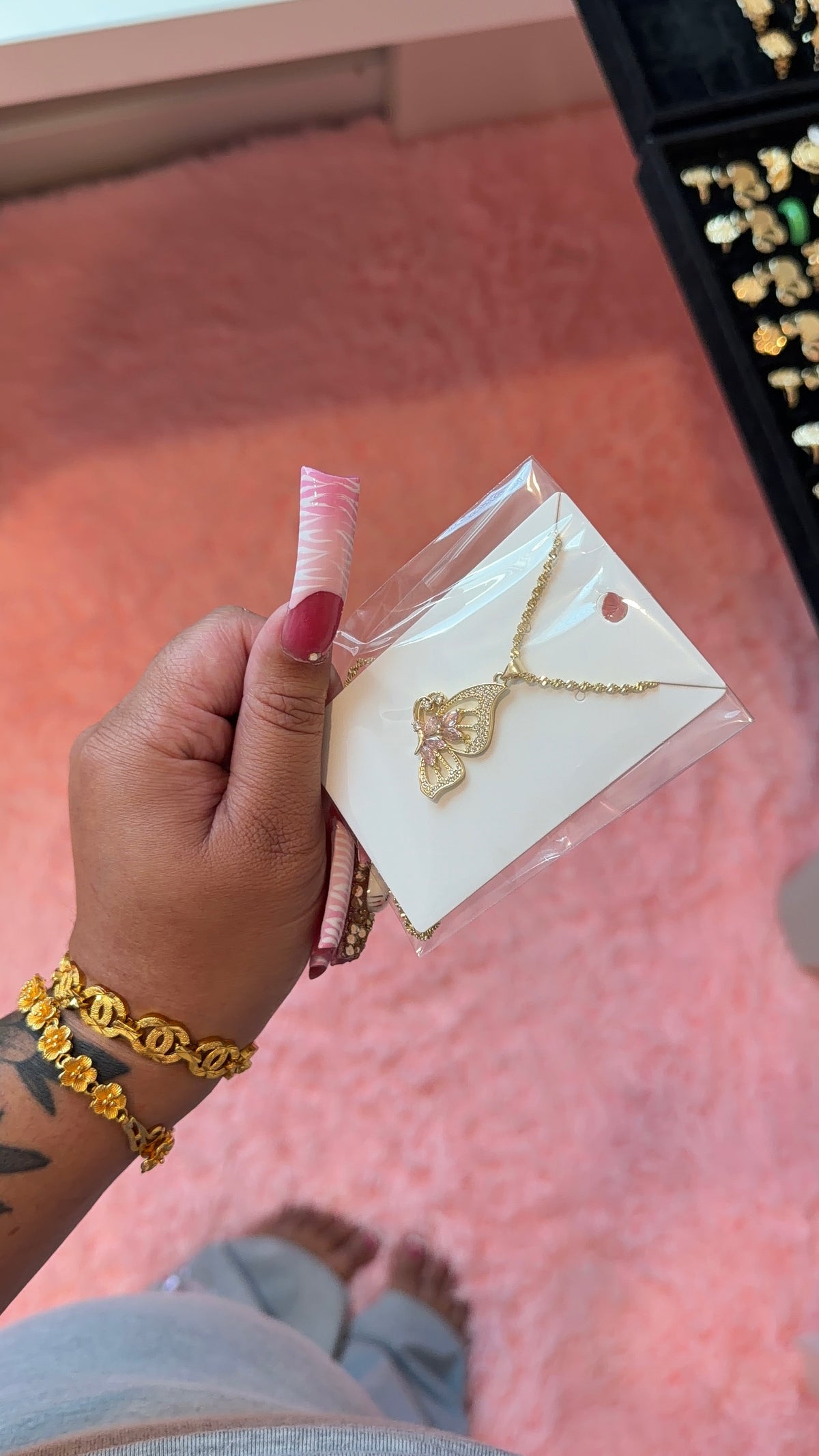 Half butterfly pink necklace
